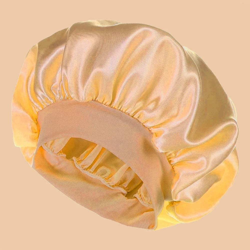 1pc Women's Solid Color Satin Wide-Brimmed Shower Cap, Suitable For Daily Use Silk Bonnet Satin Bonnet