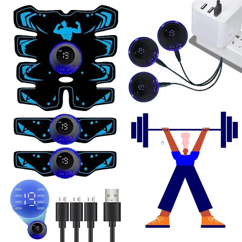 3-in-1 Wireless EMS Muscle Stimulator – USB Rechargeable for Abdominal Arm & Full Anywhere Use