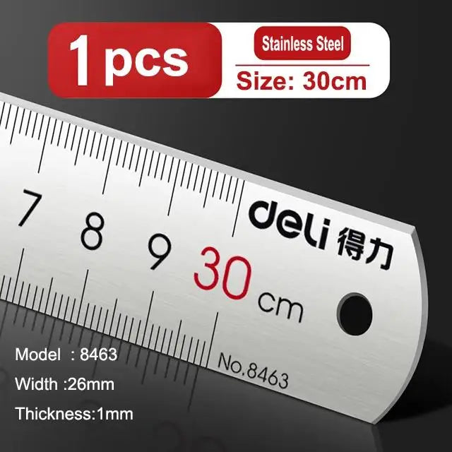 Deli Stainless Steel Ruler for Students And Woodworkers Straight Edge Measuring Tool for Drawing And Drafting 15/20/30/50cm