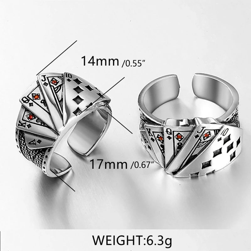 Cool Playing Cards Finger Ring Open Adjustable Ring Hip Hop Lucky Band Ring Jewelry Gifts for Men