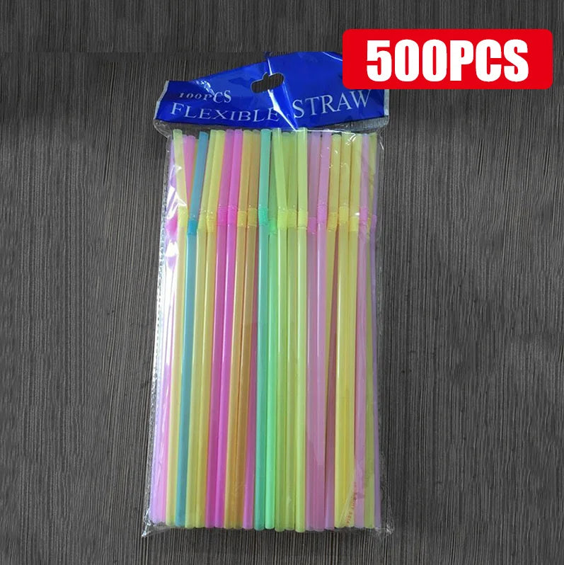 100-1000Pcs Drinking Straws Colorful & Black rietjes Flexible Wedding Party Supplies Drinking Straws Kitchen Wholesale