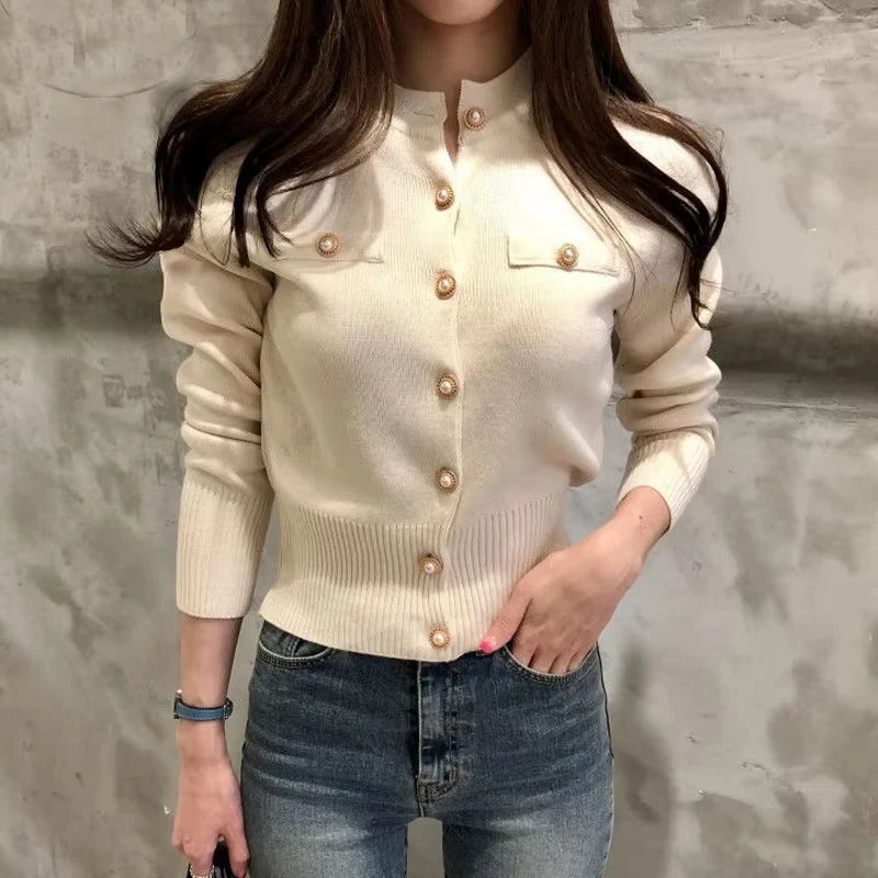 2025 on Women CarAutumn Long Sleeve Fashidigans Sweater Knitted Coat Short Casual Single Breasted Korean Slim Chic Ladies Tops