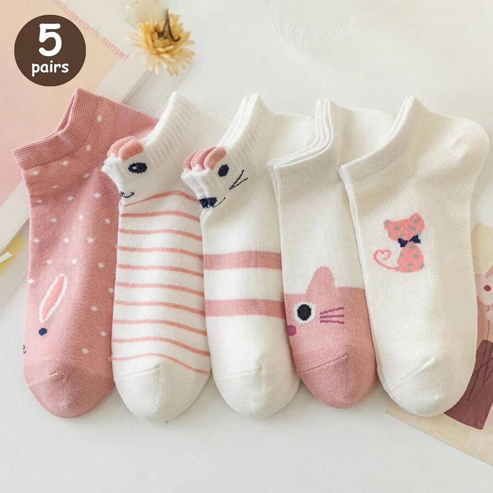 5/10/20 Pairs Women Cartoon Teddy Bear Patterned Ankle Socks Versatile Fashionable Creative Breathable Comfortable Casual Socks