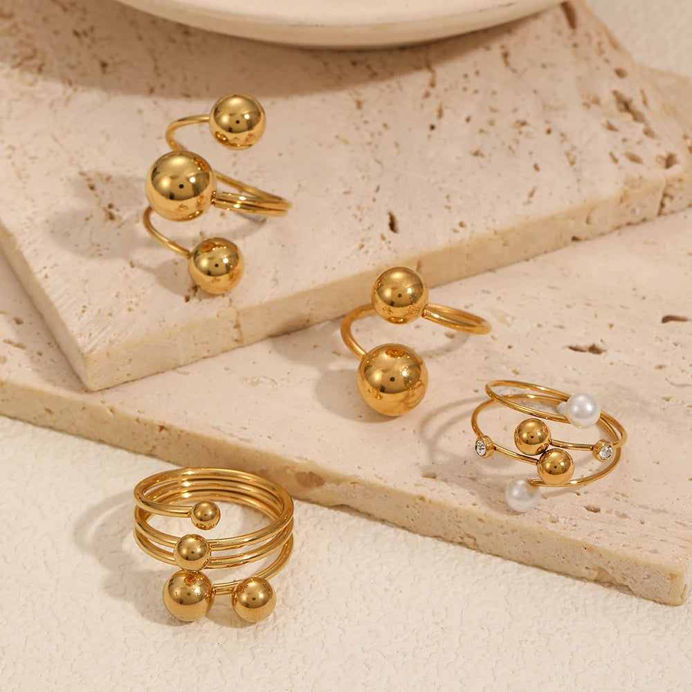 Personalized creativity 18K Gold Plated Stainless Steel Spheres Ring Unique Geometric Bubble Ring Open Size Fashion Rings