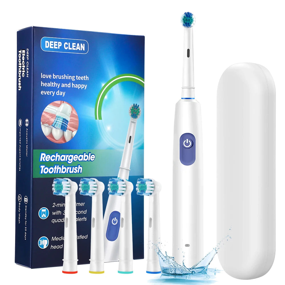 Intelligent Rotating Electric Toothbrush, Rechargeable Rotary Toothbrush Compatible with Oral B Replacement Electric Brush Heads