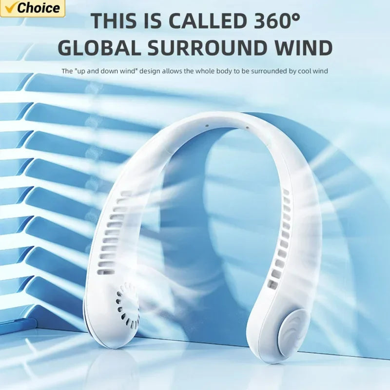 Clearance_Portable mini home summer air-cooled neck hanging fan for outdoor sports, running, travel without blades, wearable USB