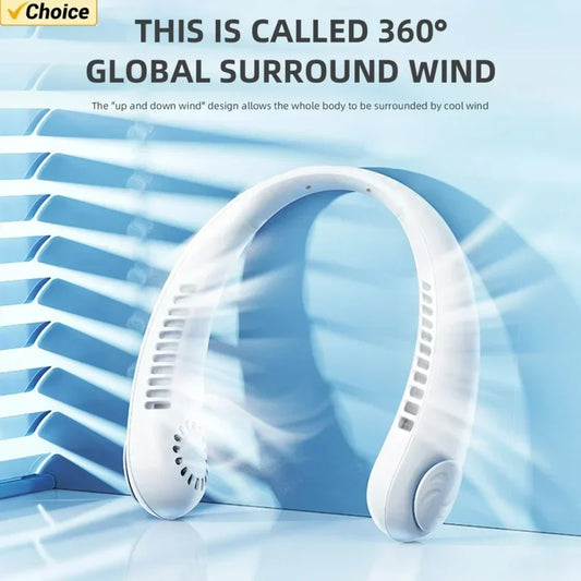Clearance_Portable mini home summer air-cooled neck hanging fan for outdoor sports, running, travel without blades, wearable USB