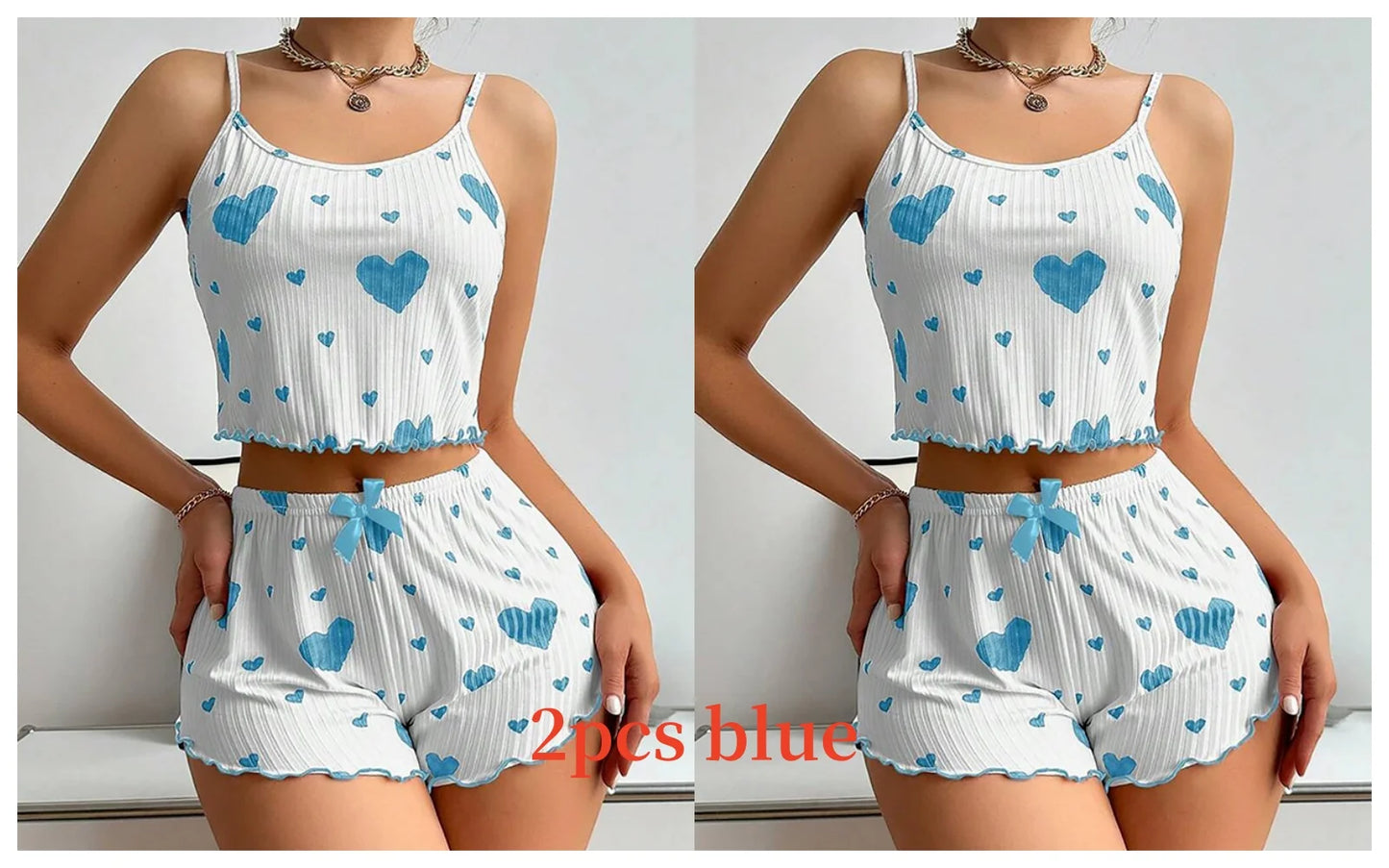 Women’s 2PCS Heart Print Pajama Set, Sleeveless Crop Top and Shorts, Soft Comfy Sleepwear Loungewear for Summer Nightwear