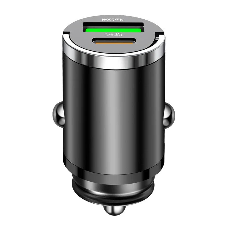 USB 100W Mini Car Charger Fast Charging Head Cigarette Lighter in Car For Xiaomi Samsung Huawei QC3.0 PD Type C Car Phone Charge