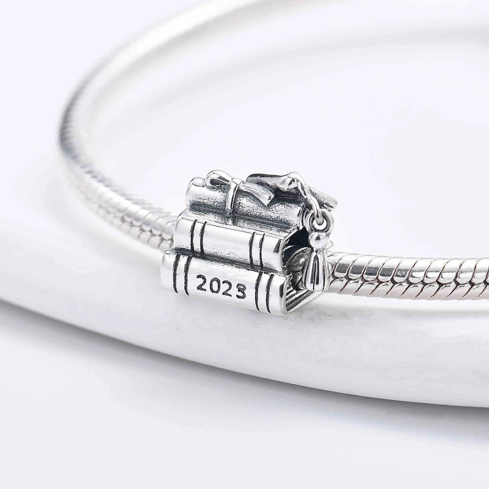 2023 Silver Teacher Pendant Fit Pandora Original Women Bracelet DIY Notebook Pencil Fine Dangle Jewelry Bachelor Cap Bead Charms