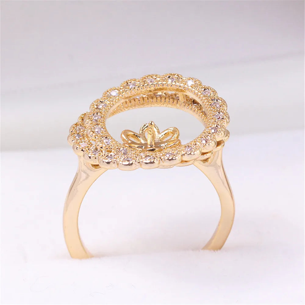 19 Style Pearl Ring Empty Set Domestic 14K Gold Opening Ring Simple Fashion Ring Set Zircon Temperament Handmade DIY Accessories