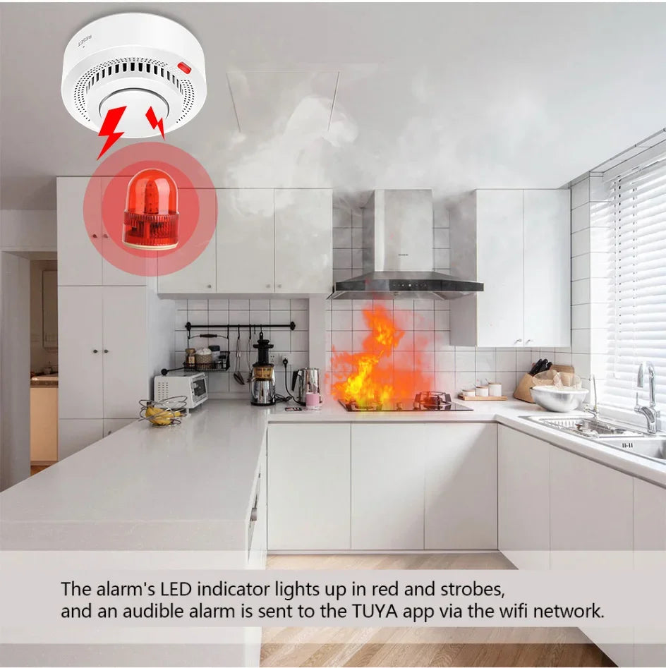 360° Comprehensive Detection, Tuya Smart WiFi Smoke Detector, Remote Monitoring Of Home Safety, Compatible With Alexa And Google