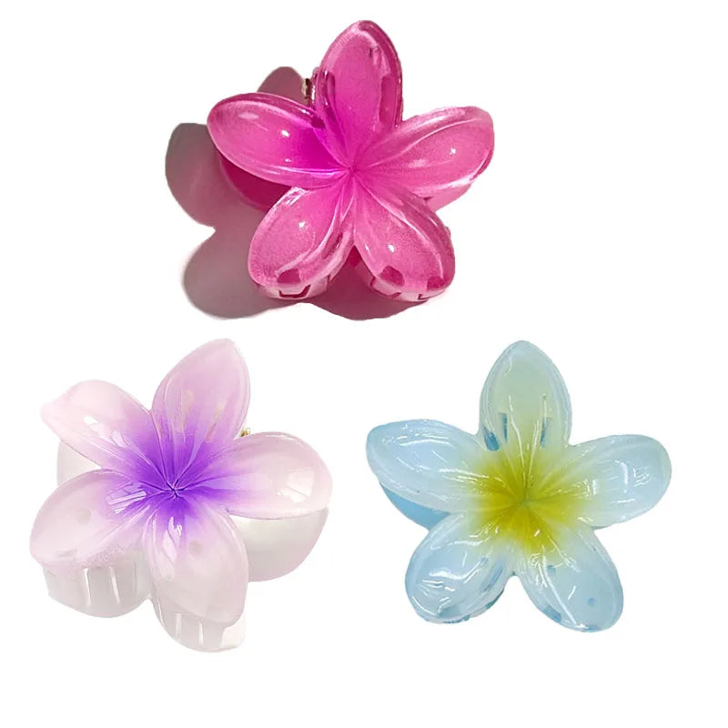6Pcs Hawaiian Gradient Hair Clips Flower Hair Claws Women Small Size Fashion Headwear Hairpin Crab Barrette Hair Accessories