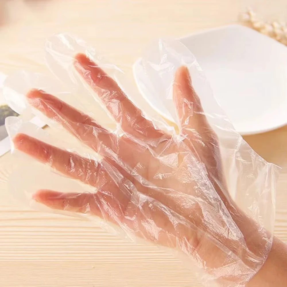 100/200Pcs Disposable Gloves Plastic Gloves Transparent Eco-Friendly Cleaning Gloves for DIY Cooking Kitchen Accessories