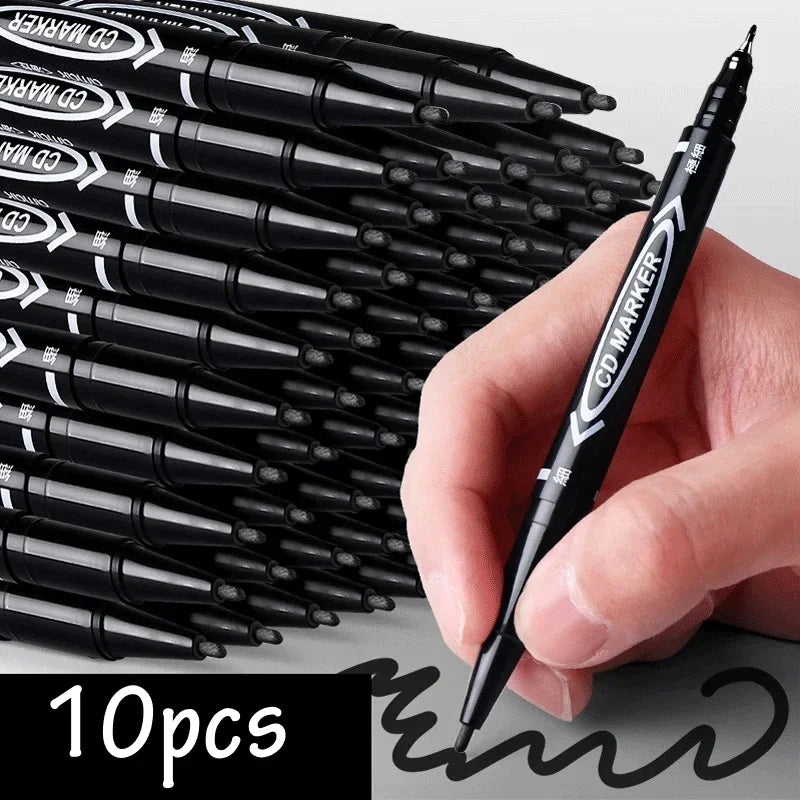 10Pcs Double-Tip Permanent Paint Marker Pens Black/Blue Ink for Plastic Wood Stone Metal Glass Doodling Marking Graffiti Art Set