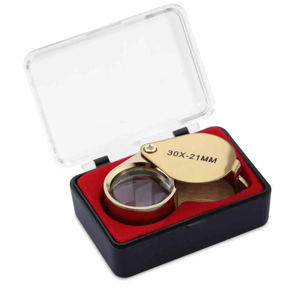 10-30X Pocket Loupe Magnifier Jewelry Magnifying Glass Foldable Diamond Lupa Triplet Jewelers Eye Glass Tool Reading Magnifier