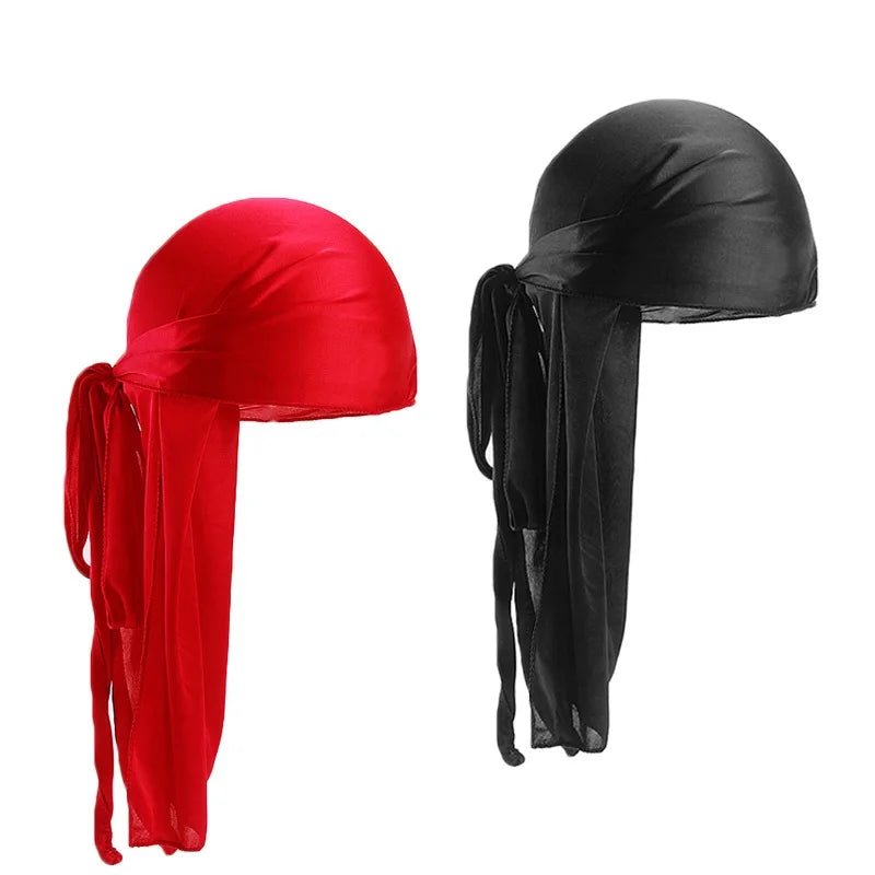 2PCS/LOT Unisex Men Women Satin Breathable Silky Durag Long Tail Doo Rag Pirate Hat Headband Turban Bandana Durag Headwear