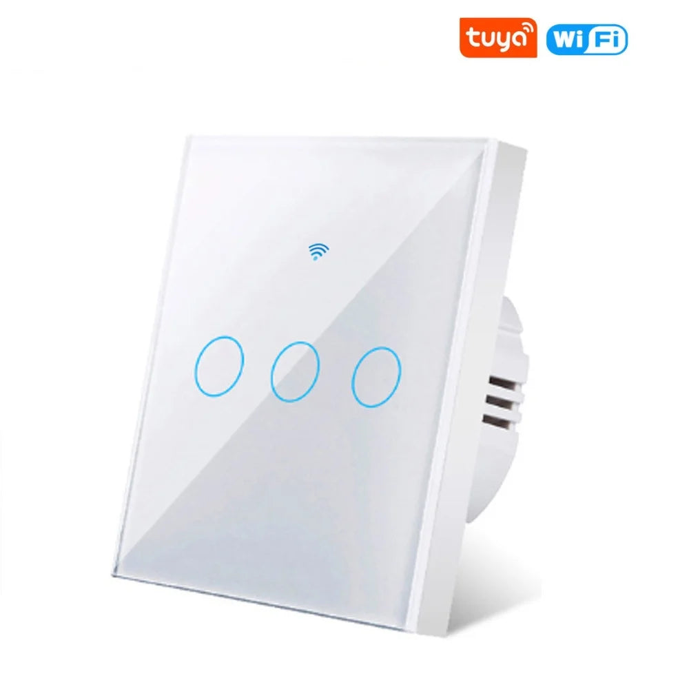 Tuya Wifi Smart Light Switch EU 1/2/3Gang Touch Light Switch No Neutral Wire Wall Light Switches for Alexa Google Voice Control