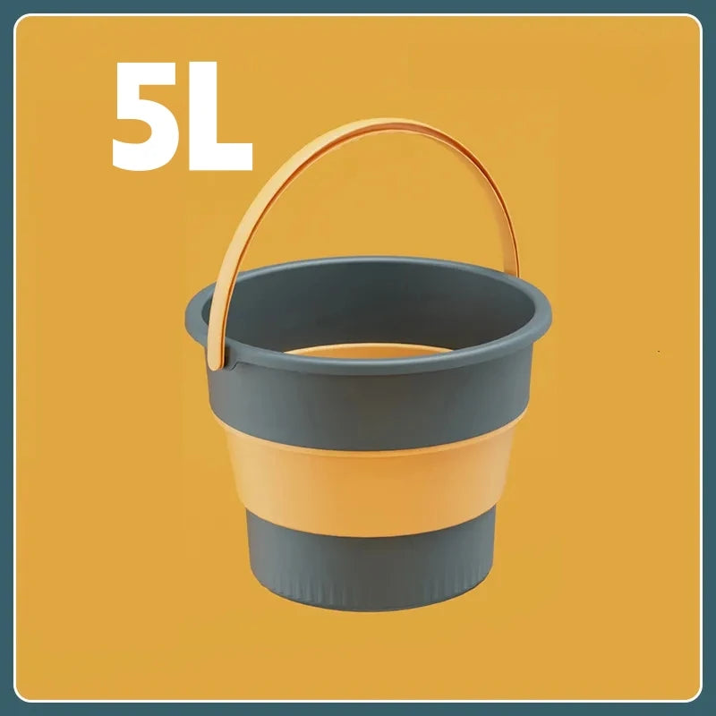 5/10/17L Folding Portable Bucket with Cover Car Wash Fishing Bathroom Tool Silicone Bucket Outdoor Camping Household Supplies