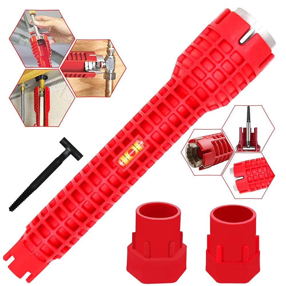 Three head red Sink wrench 8-in-1 screw removing water heater water pipe socket wrench hand tool set