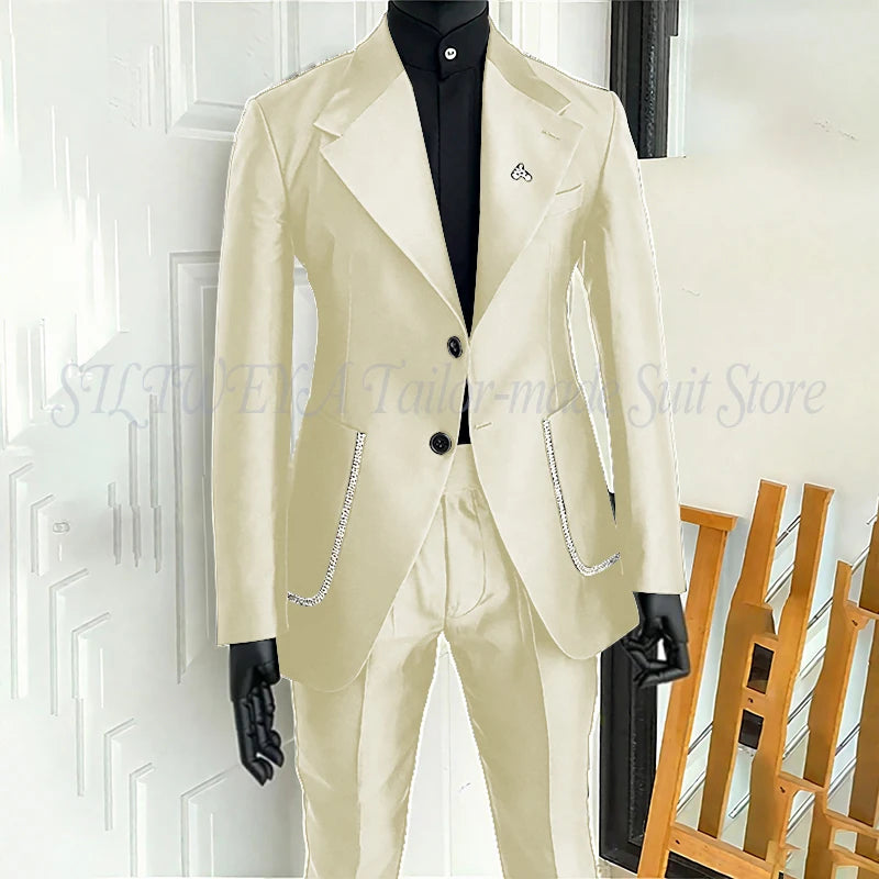 Black Men's 2 Piecs Suits Blazer Pants Single Breasted Daily Work Business Casual Party Suit Set Traje De Hombre Elegante