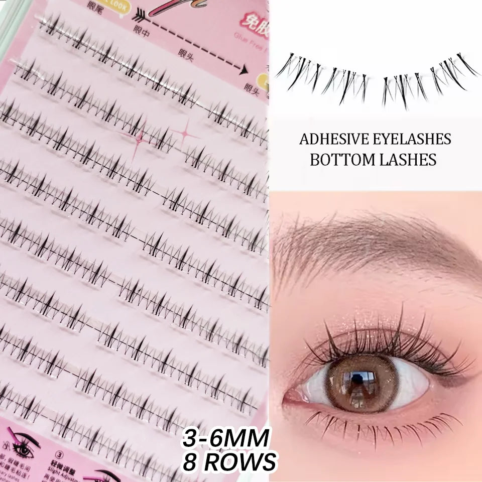 HISYI Self-Adhesive False Eyelashes 8 Rows - Glue-Free, Natural Look, Reusable & Easy Apply for Daily/Party Makeup (8-Pack)