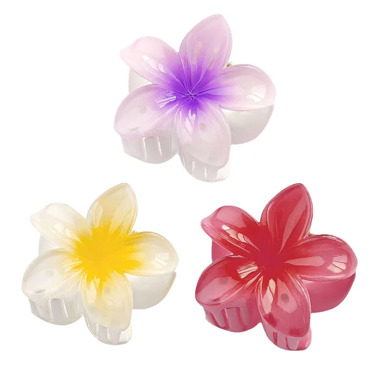 6Pcs Hawaiian Gradient Hair Clips Flower Hair Claws Women Small Size Fashion Headwear Hairpin Crab Barrette Hair Accessories