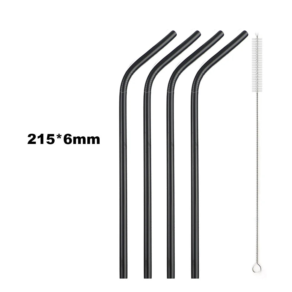 Clearance_Reusable Metal Drinking Straws 304 Stainless Steel Sturdy Bent Straight Drinking Straw with Cleaning Brush Bar Party A