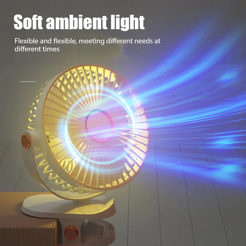 Desktop Hang Clip Fan Rechargeable Portable Air Circulator Ceiling Electric fan Camping Fans With LED Light Clip-on Air Cooler