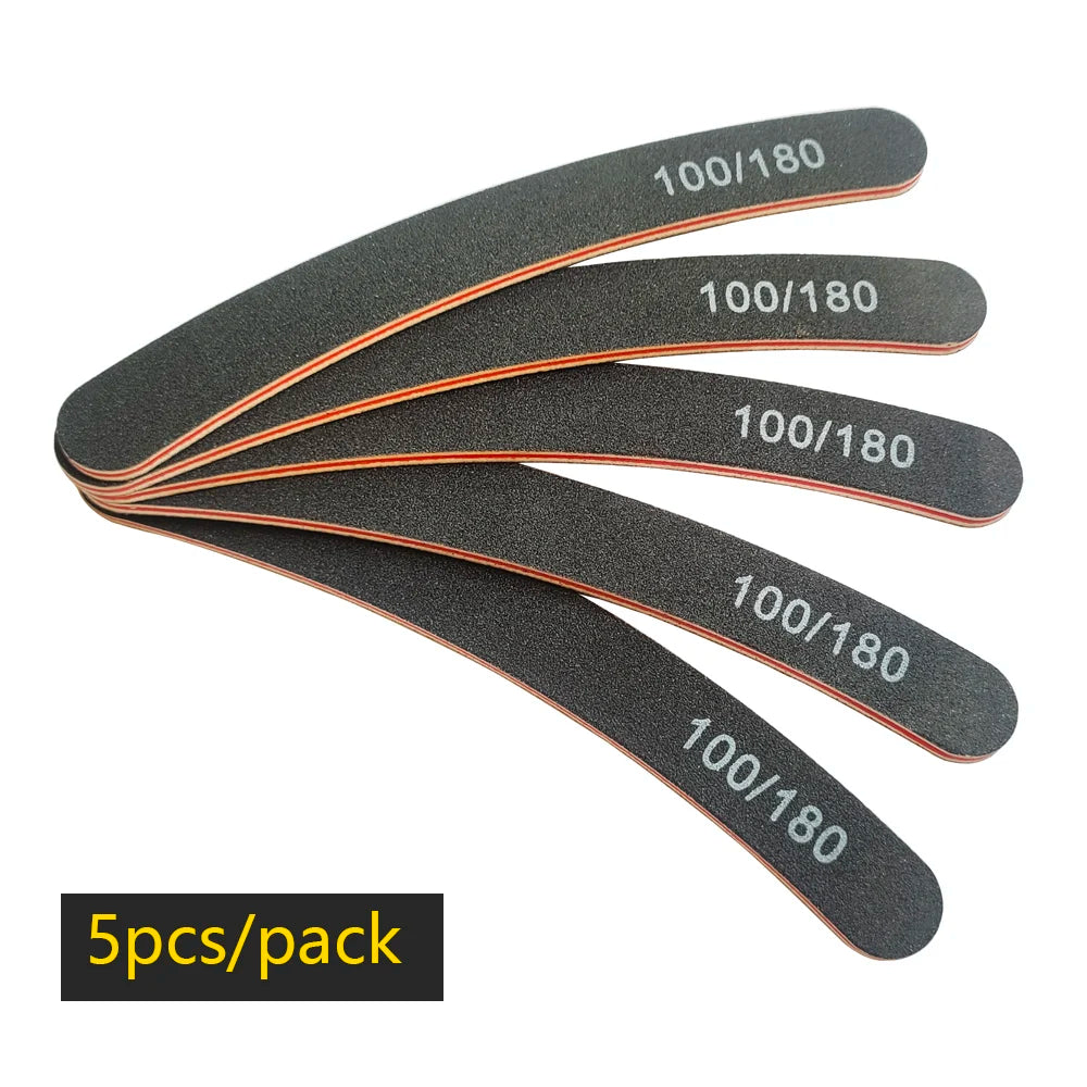 Nail File Buffer 100/180 Grit Half Moon Nail Files Double Side Sandpaper Nail Sanding Grinding Gel Nail Polish Manicure Tool