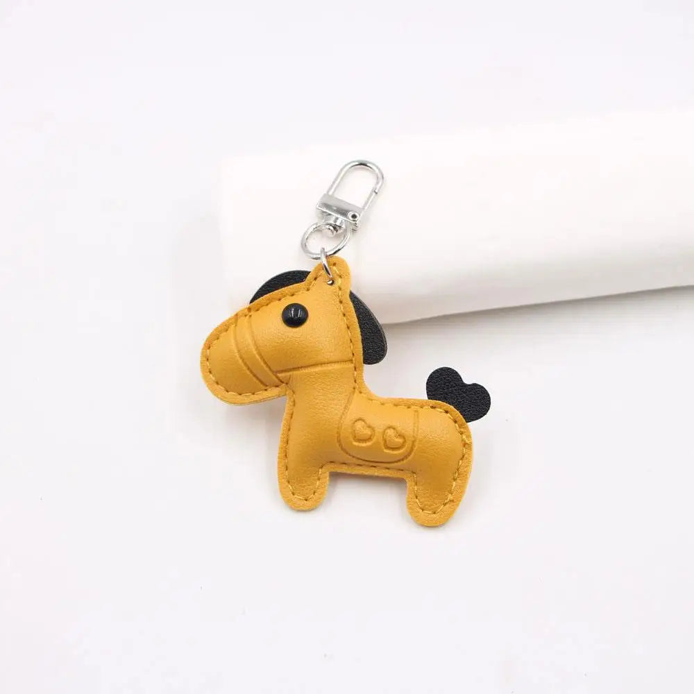 Fashion Women Men's Cartoon PU Horse Keychain Car Keyring Bag Pendant Charm Leather Animal Keychains Sister Bestie Friend Gift