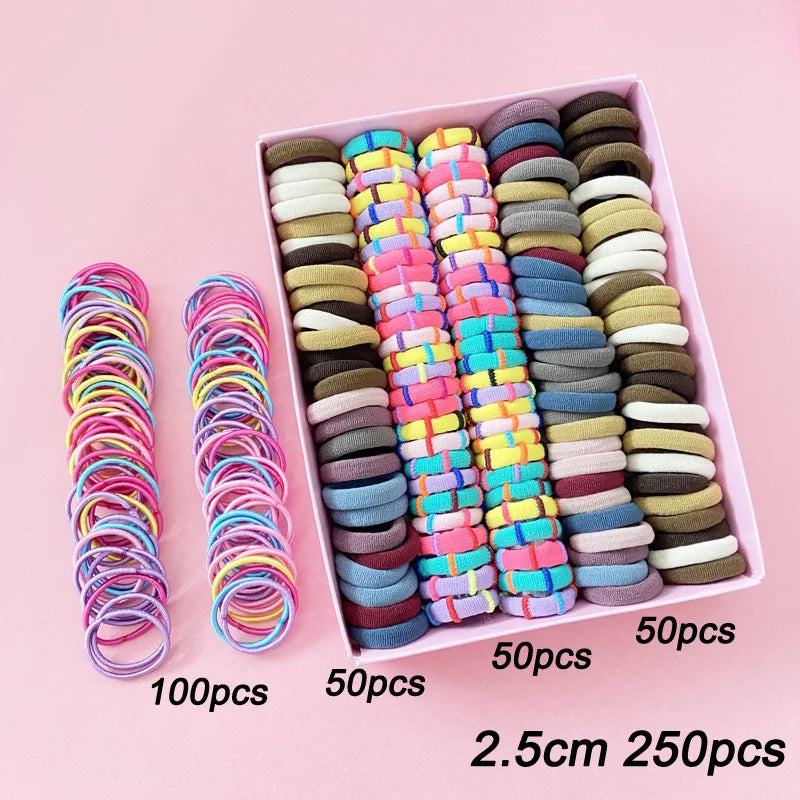 Clearance_250/300Pcs Girls Colorful Hair Bands Set Nylon Elastic Rubber Band Children Ponytail Holder Scrunchies Kids Hair Acces