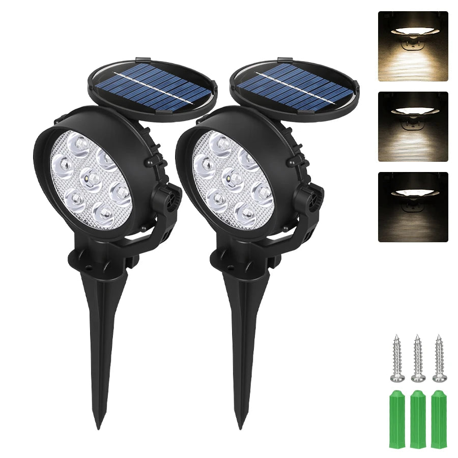 9 LED Solar Spot Lights IP65 Waterproof Outdoor RGB Solar Landscape Lights Brightness Adjustable for Garden Yard Palm Trees