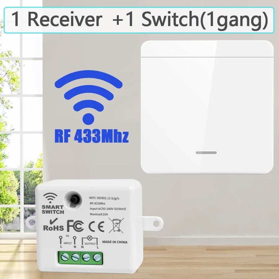 433MHz 1/2/3Gang 86 Wall Panel Switch Wireless Smart Switch Light with Remote Control Interruptor 10A 110V 220V For LED Lamp