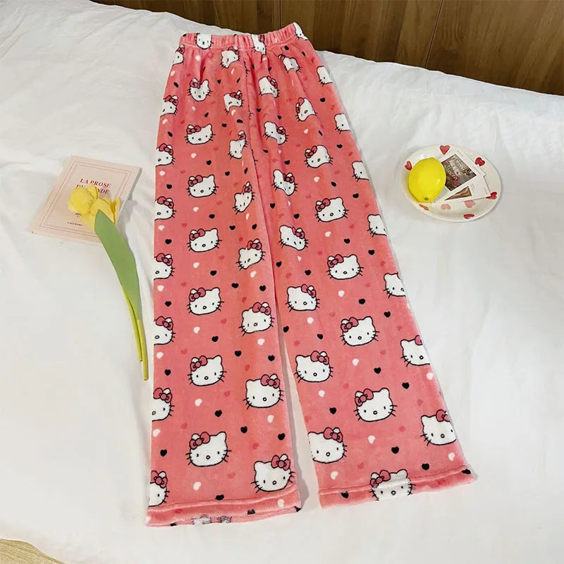 Y2K Hello Kitty Pajamas Pants Sanrio Anime Women's Pajama Pants Cartoon Couple Home Sleepwear Trousers Leisure Home Clothing