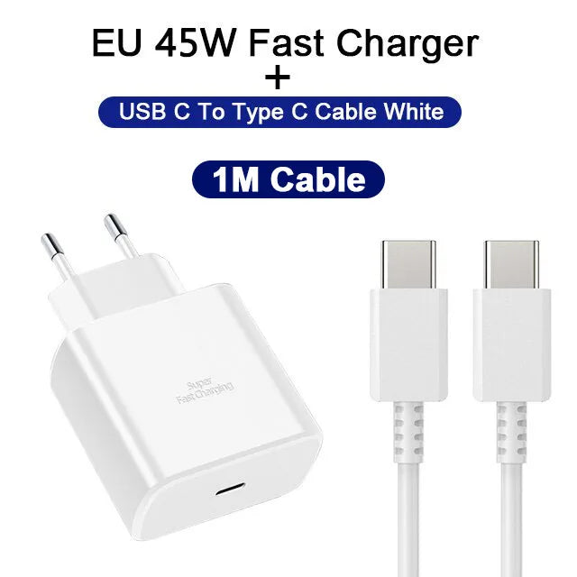 45W PD Charger Super Fast Charge for Samsung Galaxy S24 S23 Ultra Note 10 Plus USB C Type C Cable Mobile Phone Charger Adapter