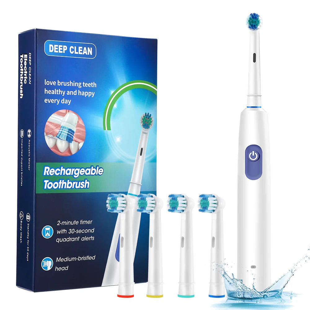 Intelligent Rotating Electric Toothbrush, Rechargeable Rotary Toothbrush Compatible with Oral B Replacement Electric Brush Heads