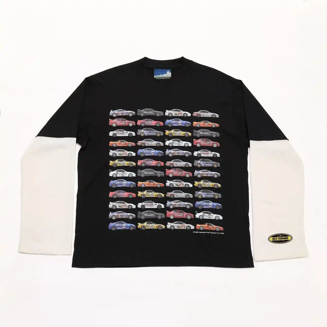 Kawaii Harajuku Y2K Streetwear Anime Graphic Tops Women Casual Round Neck Long Sleeve T-shirt Gothic Retro Fake Two-piece Men