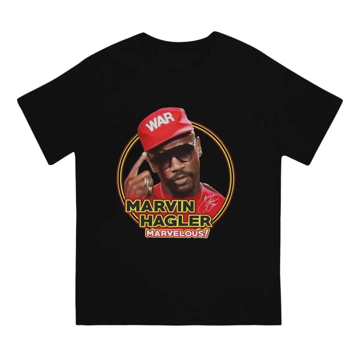 American Middleweight Boxer Creative TShirt for Men Marvin Hagler Marvelous War Round Neck Pure Cotton T Shirt Hip Hop Gift