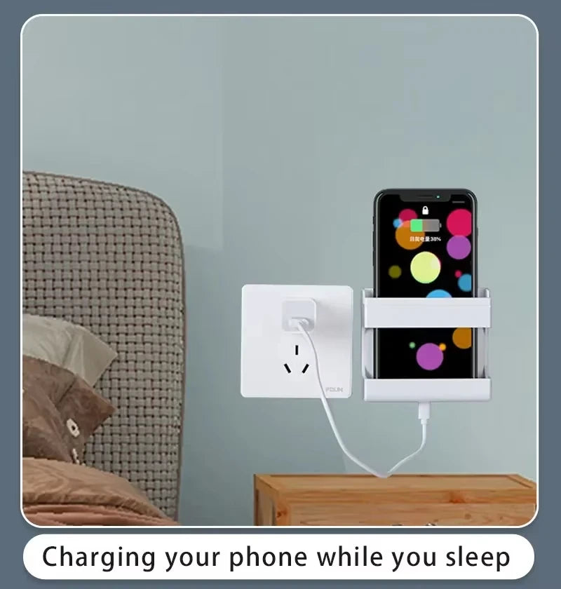 Remote Control Holder Adhesive Punch-free Socket Holder Without Drilling Mobile Phone Charging Living Room Organizer Storage Box