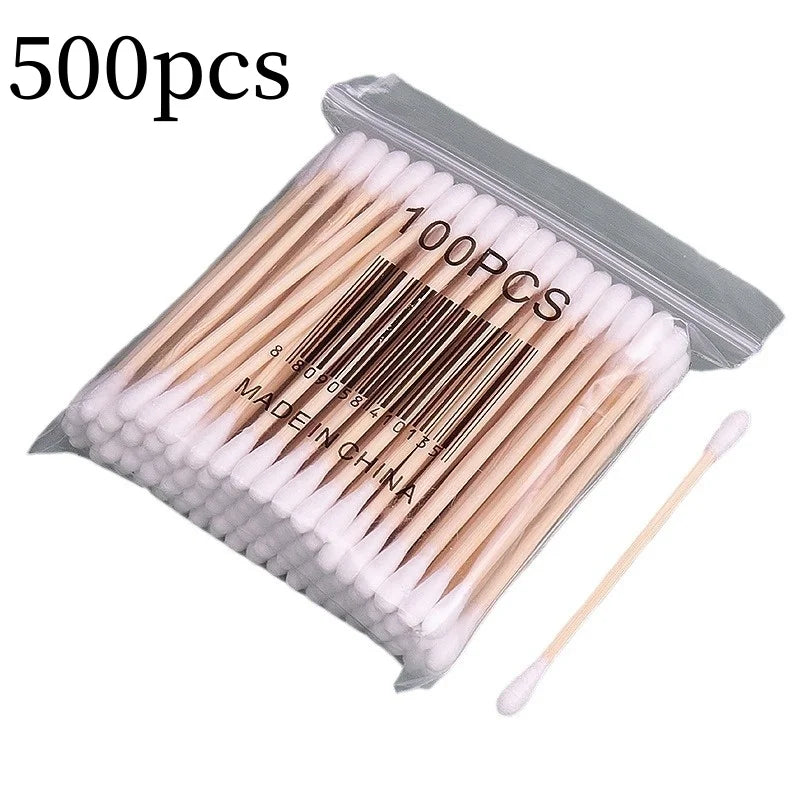100/500 Count Cotton Swabs Double Pointed Cotton Buds Precision Tips With Bamboo Sticks For Personal Nail Art Makeup Tools