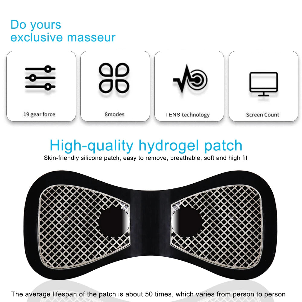 19 Intensity EMS Neck Electric Massager Patch Pulse Muscle Stimulator Gel Pad Relieve Fatigue Cervical Massage Sticker 8 Modes