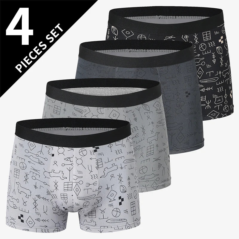 4/5Pcs European and American Size MEN'S Printed Fashion Boyshort Comfortable MEN'S Waist plus Size Underwear Sexy Swimming Trunk