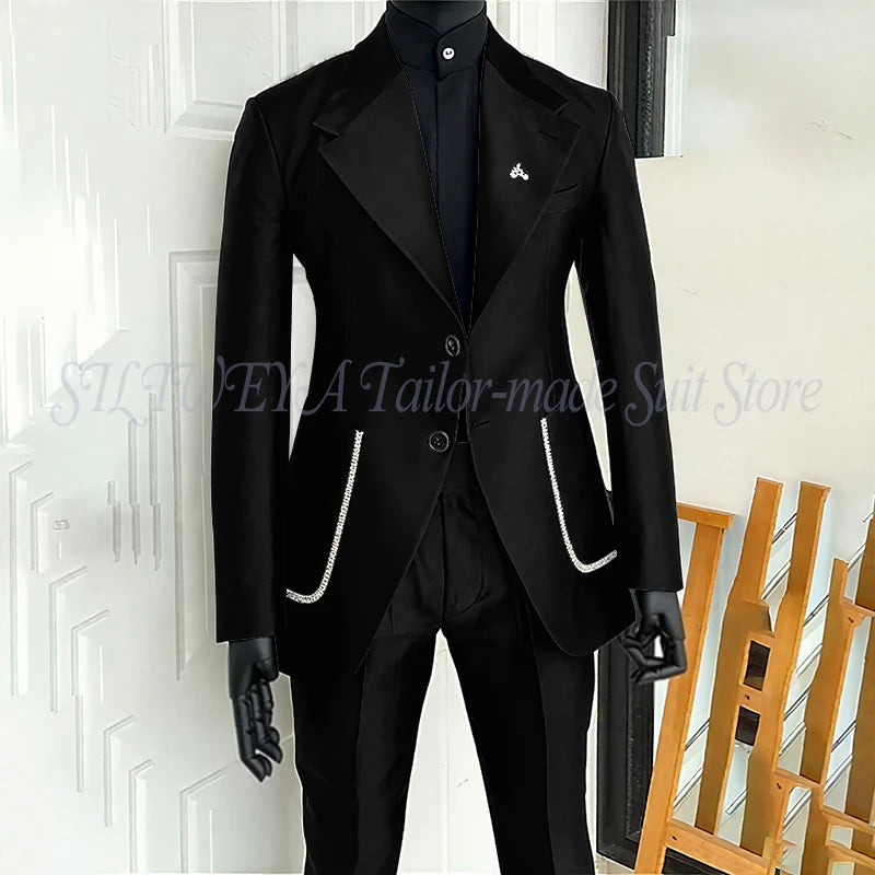 Black Men's 2 Piecs Suits Blazer Pants Single Breasted Daily Work Business Casual Party Suit Set Traje De Hombre Elegante