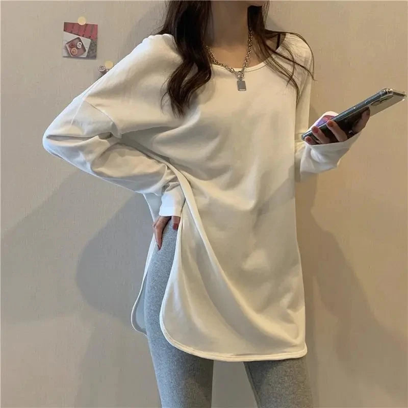 Plus Size 5XL 150kg Women Autumn t Shirt Casual Loose Solid T-Shirt Long Sleeve tee Shirt Femme Big Tops