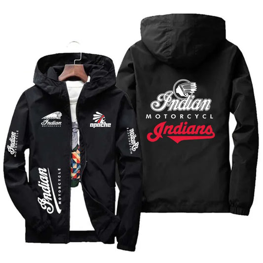 Indian Brand LOGO Men's Jacket with Hood, Windbreaker, Coat, for Outdoor Activities Such as Morning Jogging, Cycling, Running, A