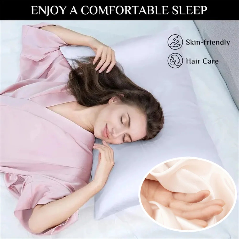 1pc Simulated Silk Smooth Plain Pillowcase Soft Double-sided White Black Grey Khaki Blue Pink Pillow Case Skin Friendly Bedding