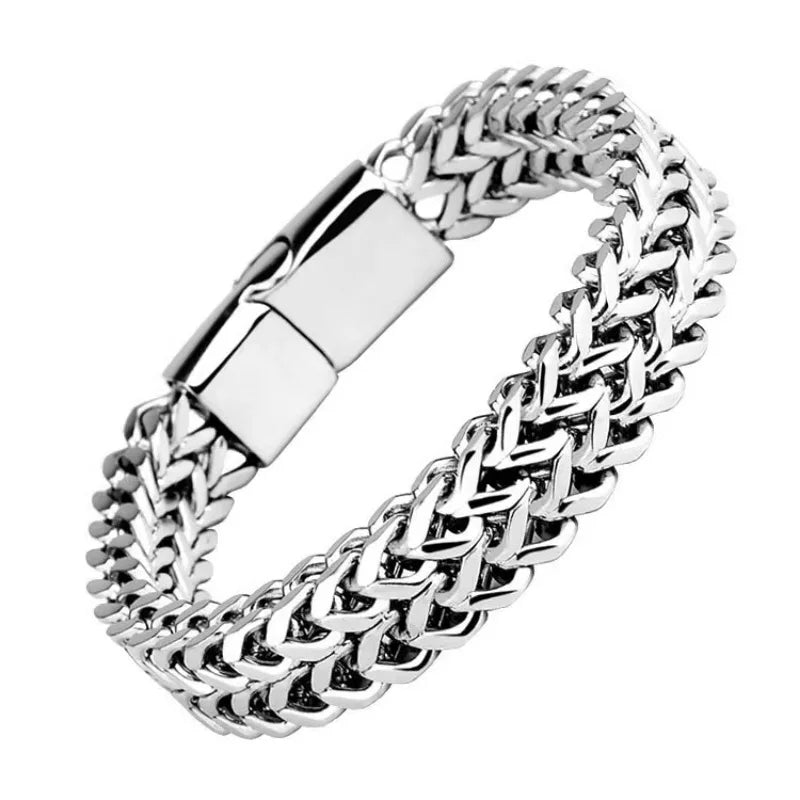 19/21/23cm Hip-hop Stainless Steel Bracelet Men's Braided Double Row Simple Domineering High-end Cuban Titanium Steel Bracelet