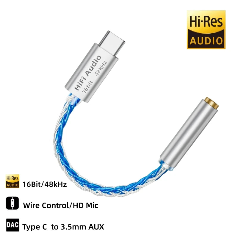 VAOLRO AB136D USB Type-C to 3.5mm Headphone Amplifier 16Bit/48KHz HiFi Audio Decoder Cable IEM AMP Mobile Phone Adapter DAC Chip