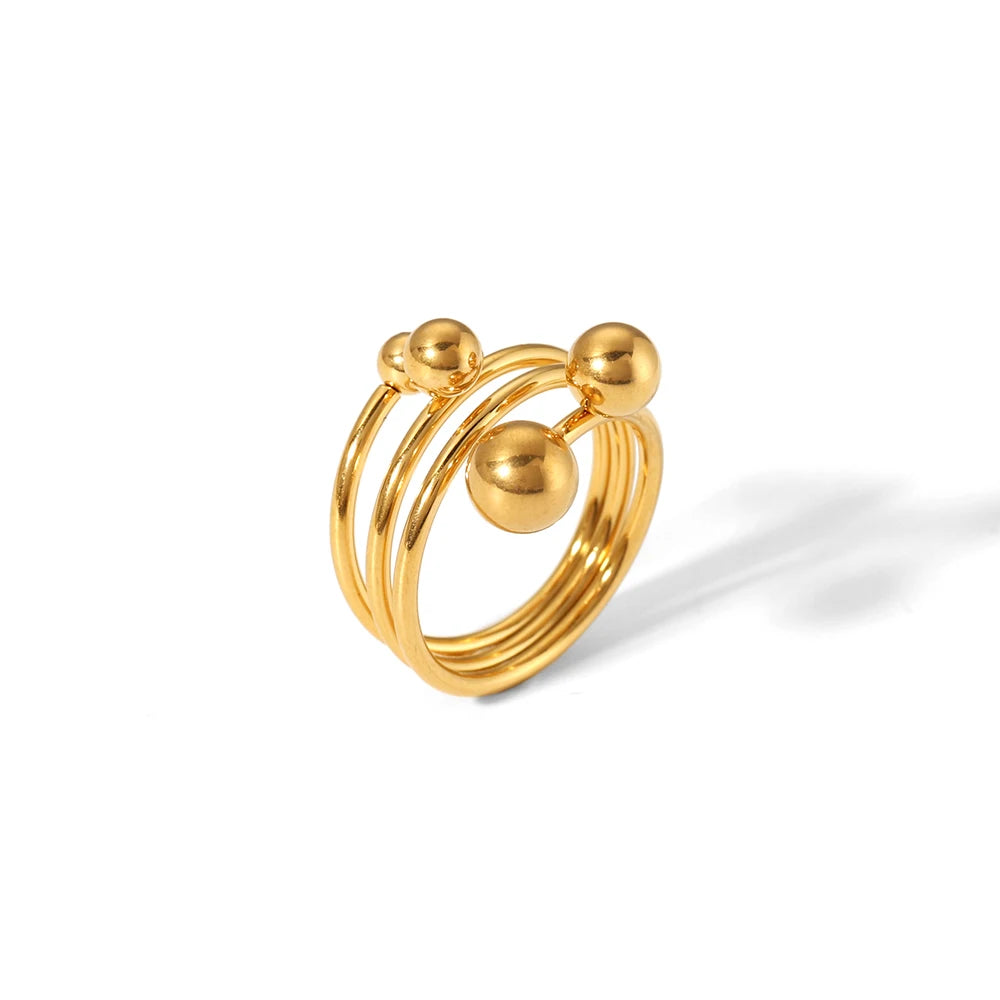Personalized creativity 18K Gold Plated Stainless Steel Spheres Ring Unique Geometric Bubble Ring Open Size Fashion Rings